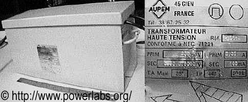 Side view of transformer with a close up of the label